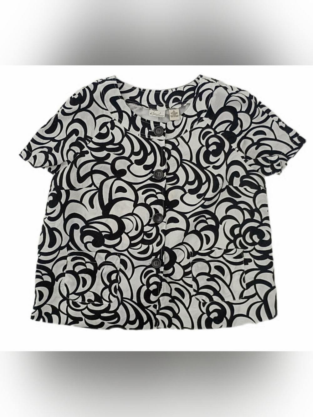 Kim Rogers Black & White Abstract Floral Jacket XL